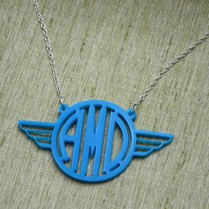 Flying Wings Circle Font Monogram Necklace -..