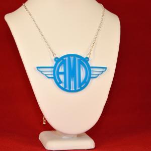Flying Wings Circle Font Monogram Necklace -..