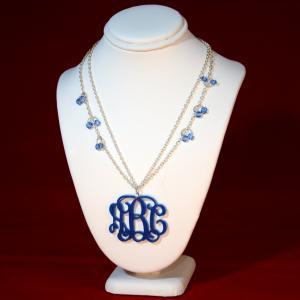 True Blue 3 Initials Monogram Necklace With Silver..