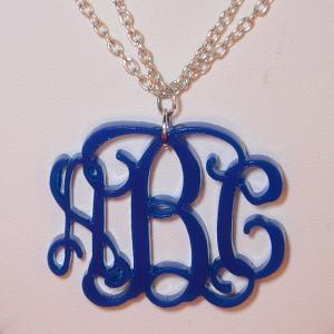True Blue 3 Initials Monogram Necklace With Silver..
