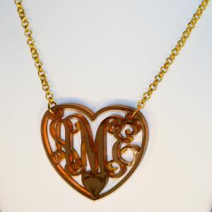 3 Initials Monogram Necklace Heart Love - 1.5 Inch..