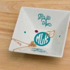 Monogrammed Jewelry Plate With Circle Block..
