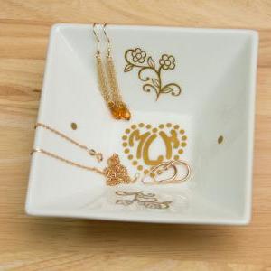 Monogrammed Jewelry Plate With Heart Monogram And..