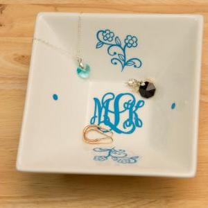 Monogrammed Jewelry Plate With Circle Block..