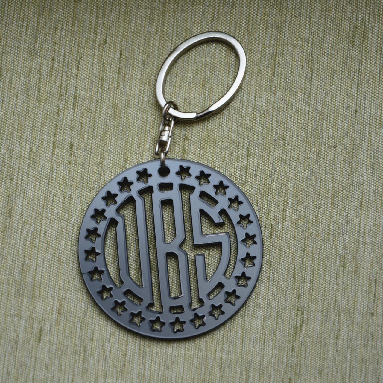 Circle Font With Stars 3 Initials Monogram Keychain - 2.5 Inch Personalized Monogram Acrylic Custom Lasercut
