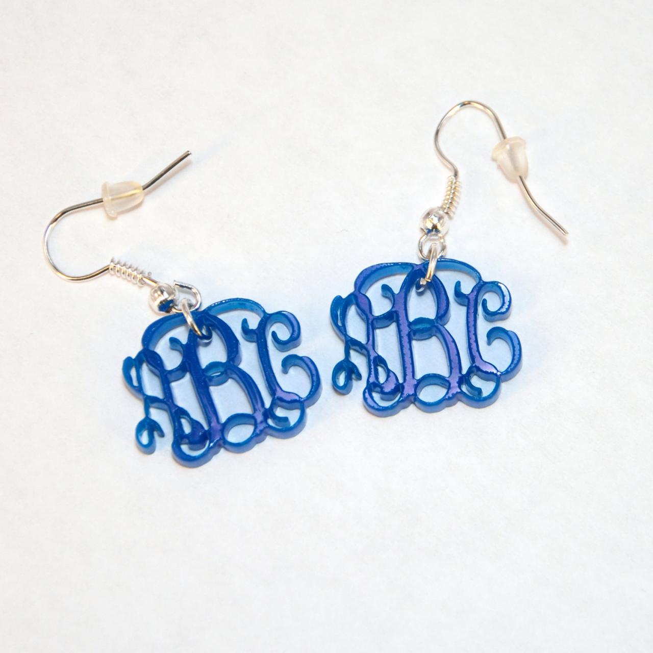 3 Initials Monogram Earrings - Vine Personalized Monogram Acrylic Custom Lasercut