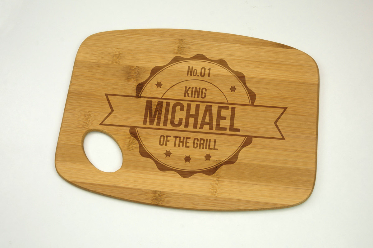 King Of The Grill With Name Bamboo Cutting Board 9" By 12", Laser Cut Engraving On Wood Designed To Your Needs