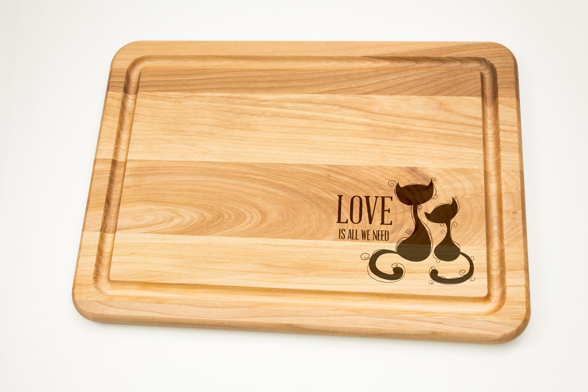 Love Is All We Need Cats In Love Hardwood Cutting Board Select Sizes Laser Cut Engraving On Wood Designed For You - House Warming Decor